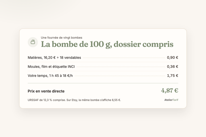 Vendre vos bombes de bain : le prix, dossier cosmétique compris
