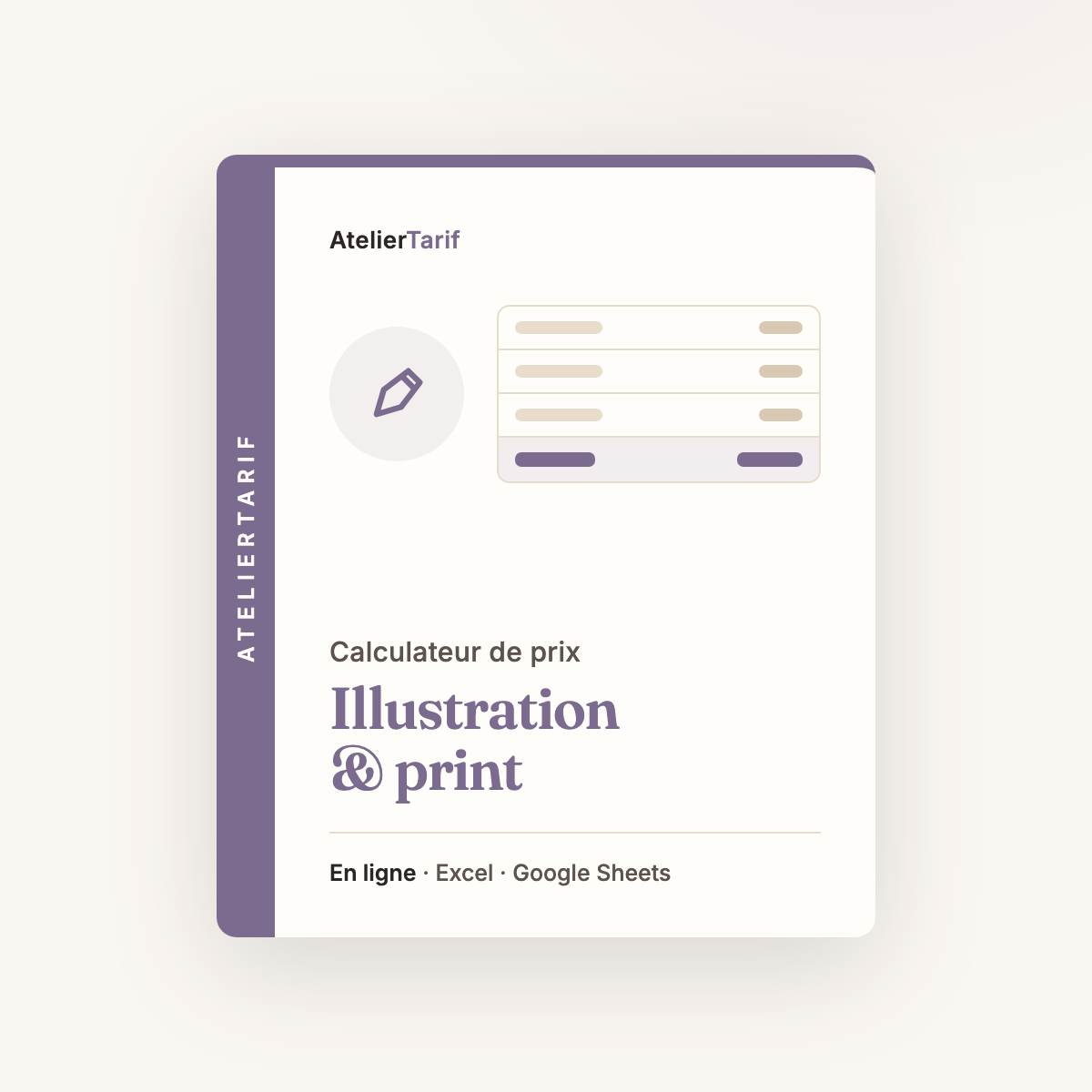 Calculateur de prix Illustration & print AtelierTarif, en ligne, Excel et Google Sheets