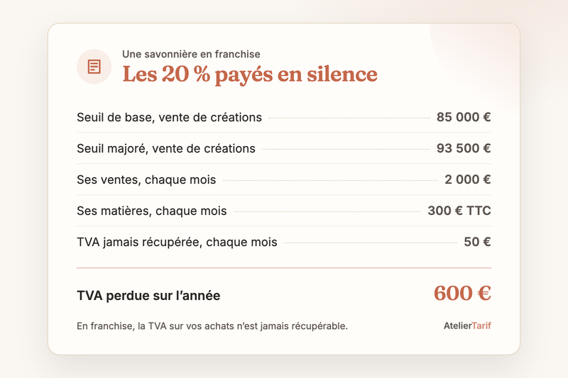 Le calcul de l’article en une carte : les 20 % payés en silence, tva perdue sur l’année 600 €